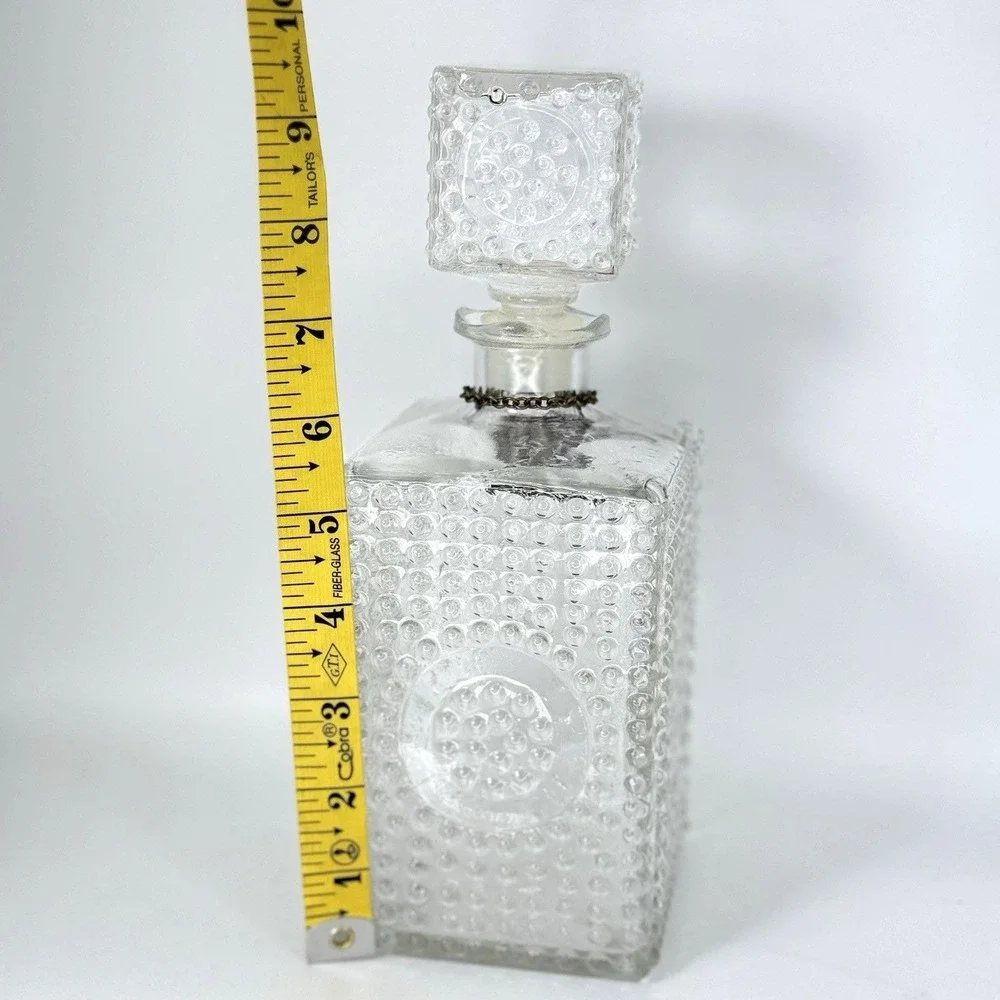 VTG Hobnail Glass Liquor Decanter w/ Stopper + Scotch & Gin Tags Barware Display
